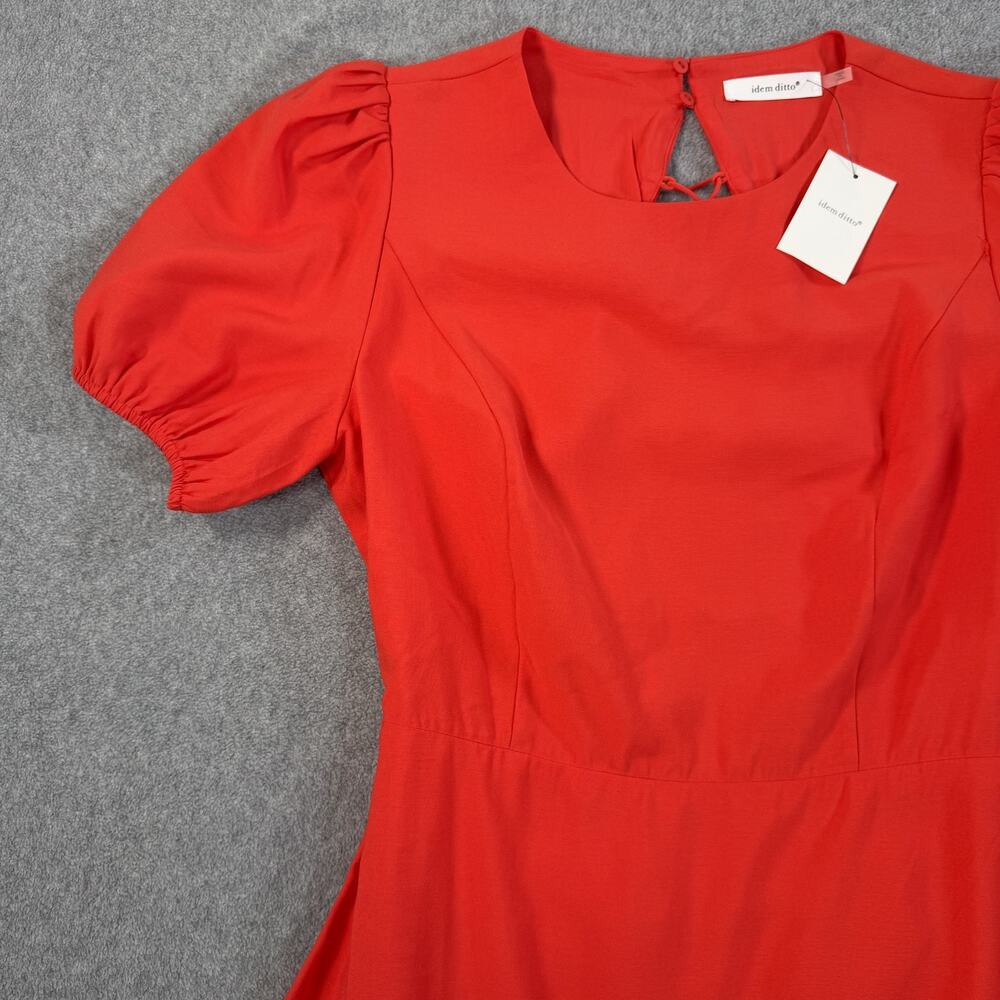 Idem Ditto Women's Large Beckham Dress Red Puff Sleeve Ruffled Tiered Mini New - Picture 4 of 10